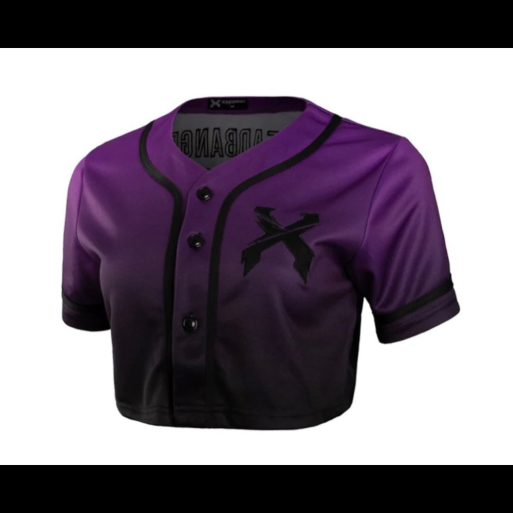 Excision Women's Crop Top Baseball Jersey, Purple/Black Gradient